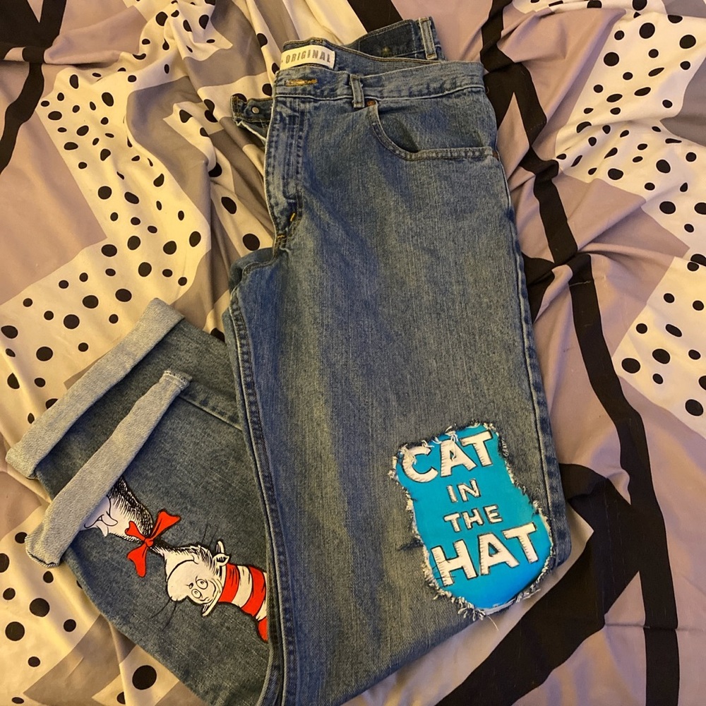 Custom made cat in the hat jeans
